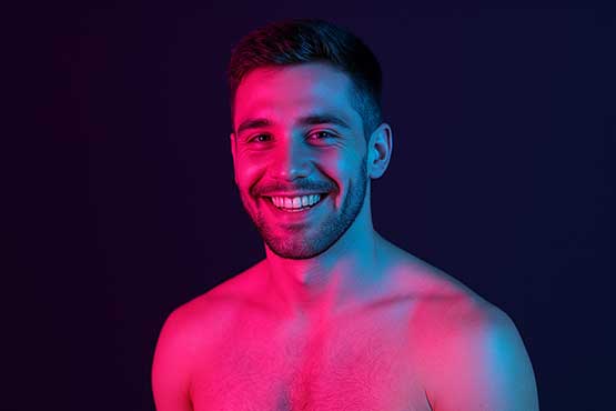 Friendly horny smiling man